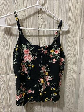 Old Navy Black Floral Button-Front Tank Top